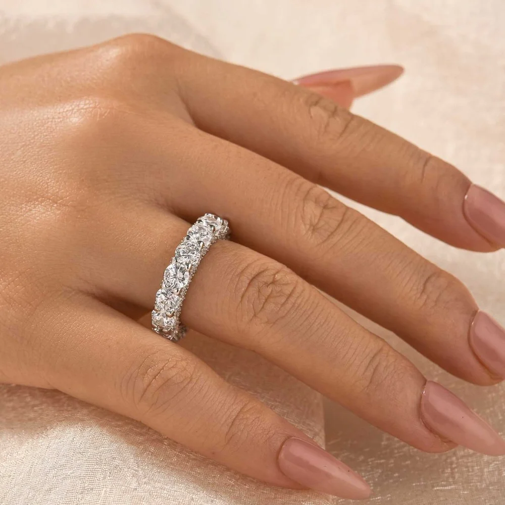Louily 5 Ct Luxury Eternity Round Cut Wedding Band In Sterling Silver